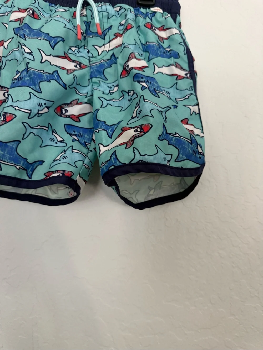 Cat & Jack Light Blue Shark Swim Trunks with Navy Trim